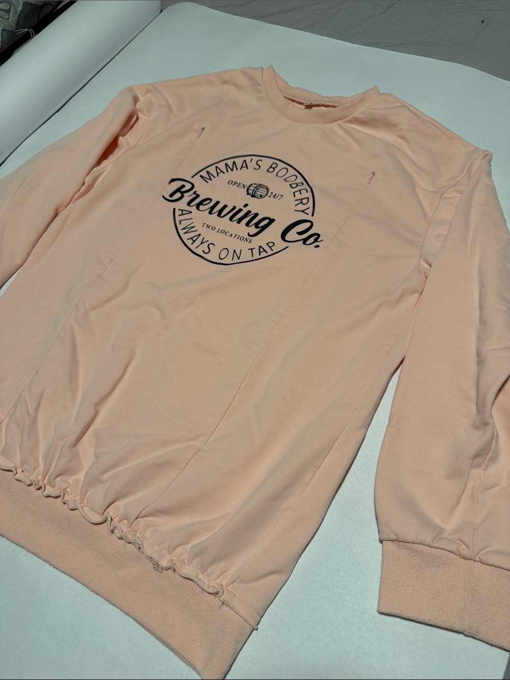 Peach Crewneck Nursing Sweatshirt with Brewing Co. Logo
